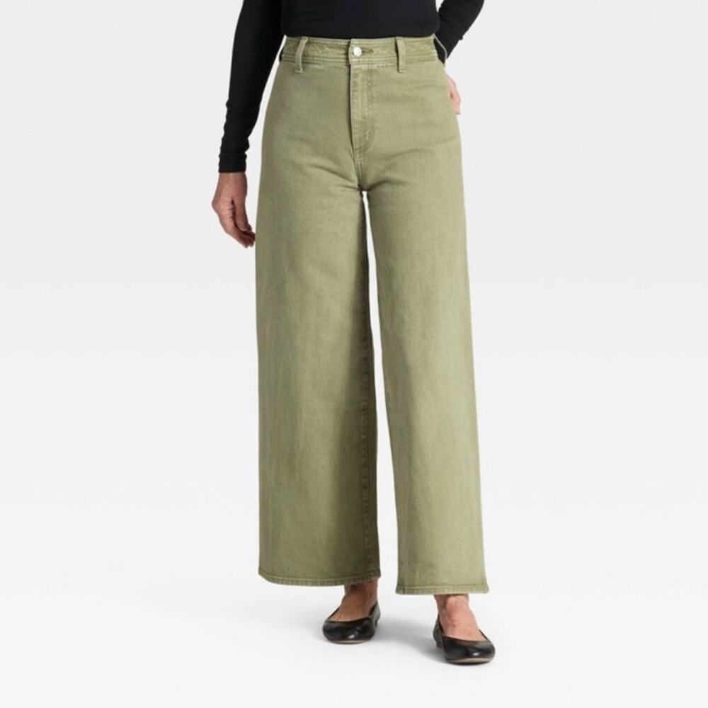 Universal Thread Cropped Wide-Leg Green Ankle Jeans